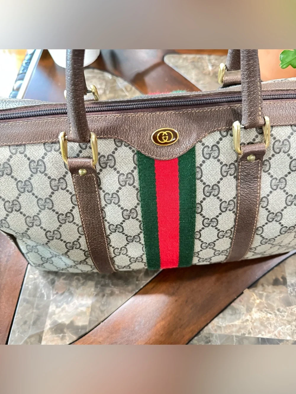 Vintage Gucci Boston GG Web Canvas Sherry Line handbag